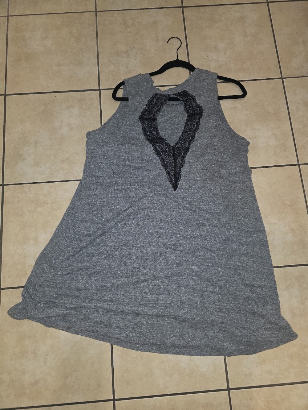 torrid Gray Sleeveless Tunic with Black Lace Keyhole